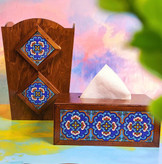 ست جعبه دستمال کاغذی و سطل چوبی -چوب و کاشی،جا دستمال کاغذی و سطل مدل 4 کاشی