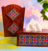 ست جعبه دستمال کاغذی و سطل چوبی -چوب و کاشی،جا دستمال کاغذی و سطل مدل 4 کاشی