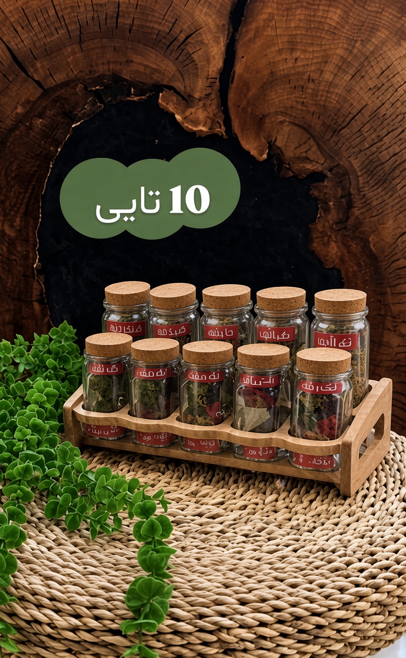 استند و جا ادویه چوبی 10 عددی