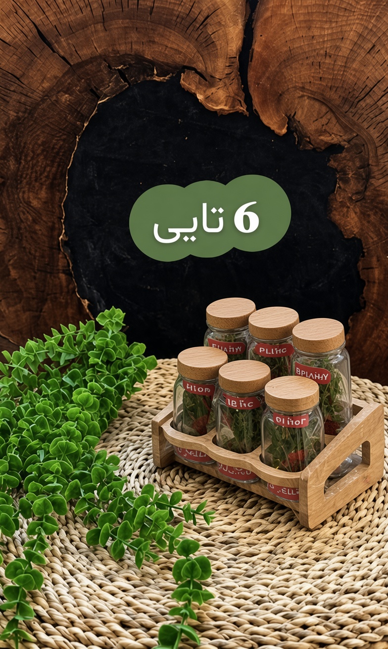 استند جا ادویه چوبی 6 عددی