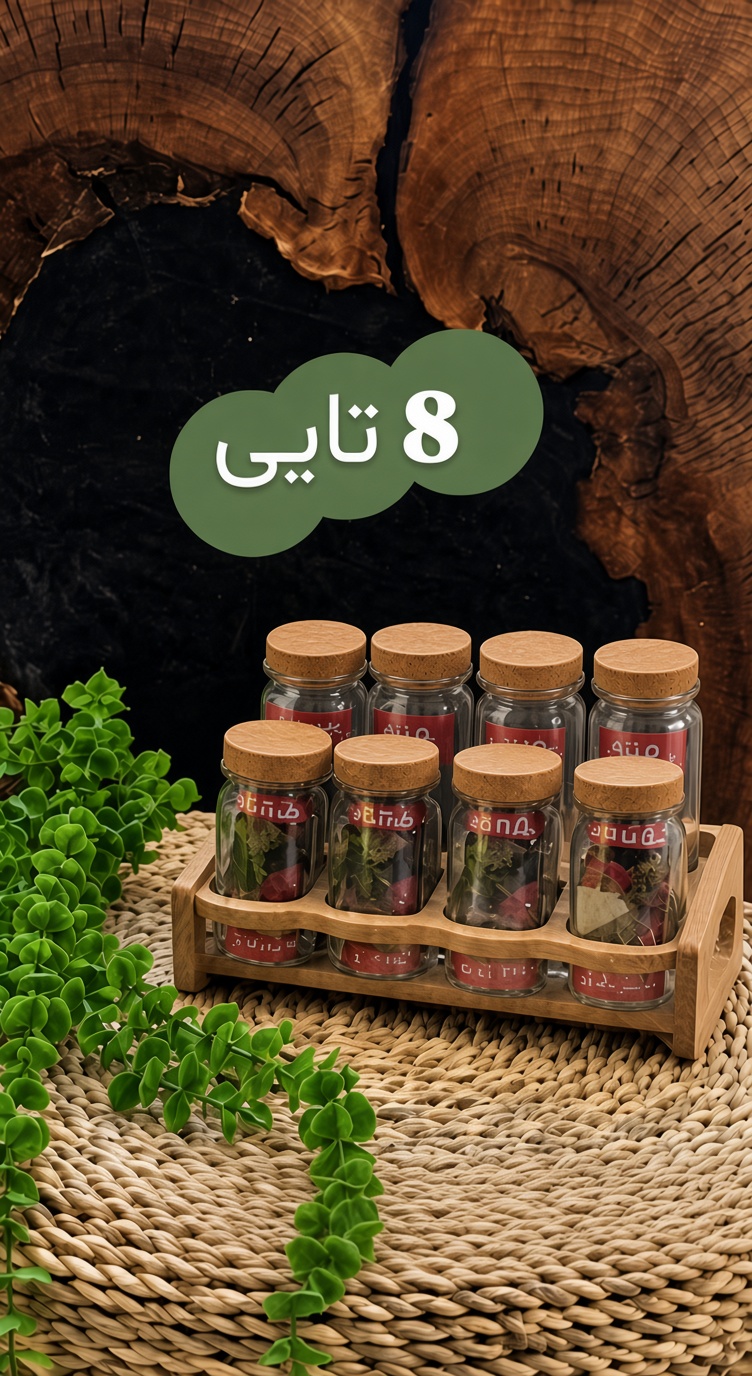 استند جا ادویه چوبی 8 عددی