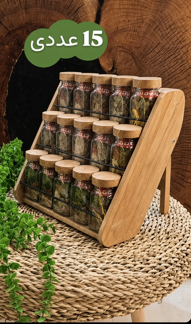 استند جا ادویه چوبی 15 عددی